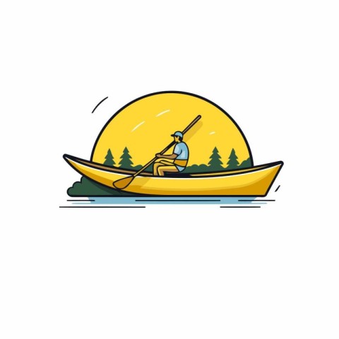 Fisherman in a boat on the lake. Vector illustration.