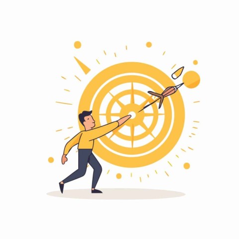 Businessman with dartboard. Success concept. Vector illustration