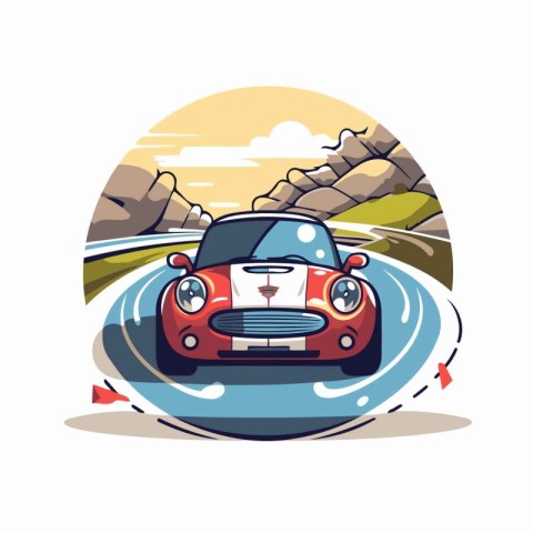 Vector illustration of a vintage sports car on the road in the m