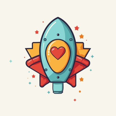 Rocket with heart icon in flat style. Vector illustration on lig