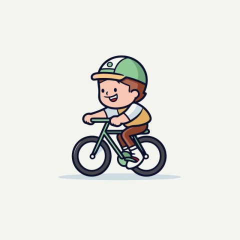 Boy in helmet riding bicycle. Vector illustration in flat cartoo