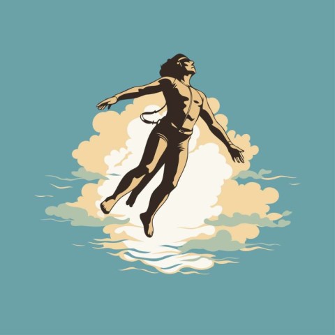 Silhouette of a man diving into the sea. Vector illustration