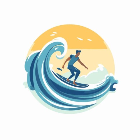 Surfer on the waves. Vector illustration in a flat style.