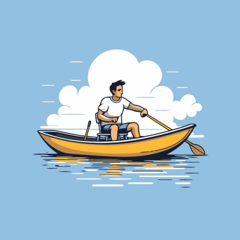 Man in a boat on the water. Vector illustration in flat style