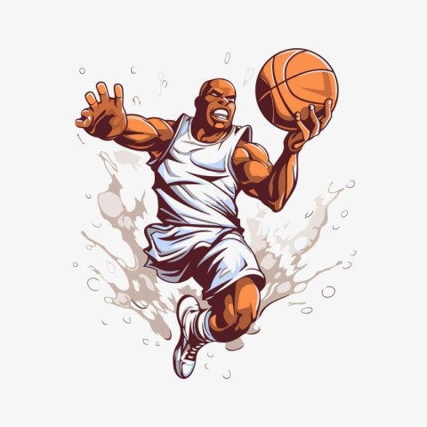 Basketball player jumping with ball. Vector illustration of bask