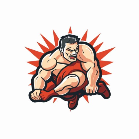 Mascot illustration of a male bodybuilder running viewed from fr