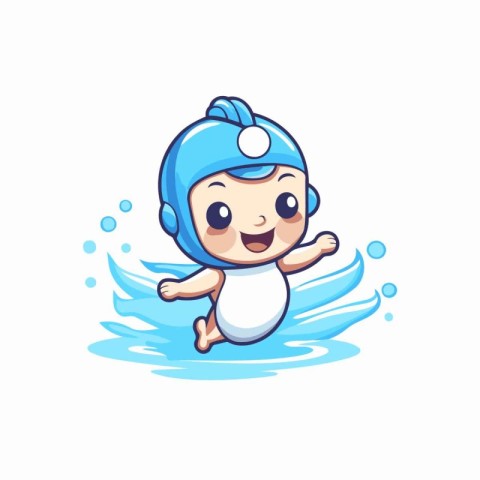 Cute little baby boy swimming in the pool. vector illustration.