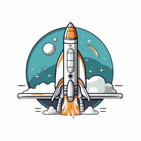 Rocket icon in flat style. Vector illustration isolated on white