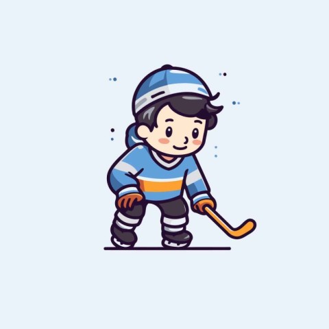 Cute boy playing ice hockey. Vector illustration in cartoon styl