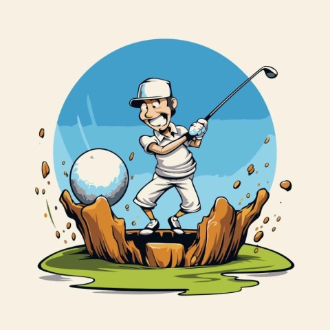 Golf player in the hole. Vector illustration of a cartoon style.