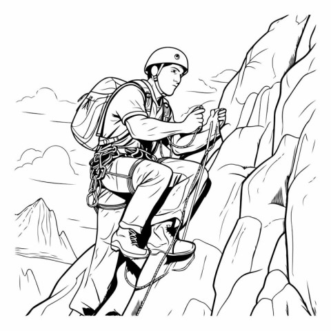 Mountaineer in the mountains. Vector illustration of a man climb