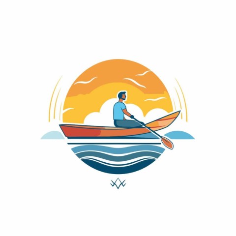 Fisherman in a boat on the sea. Vector illustration.