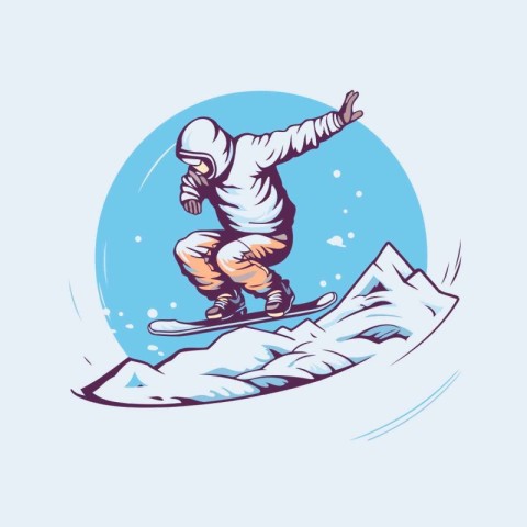 Snowboarder jumping in the air. Vector illustration on a blue ba