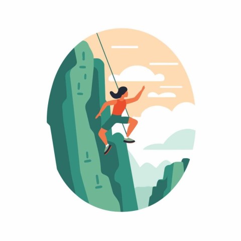 Climber on the cliff. Vector illustration in flat style.