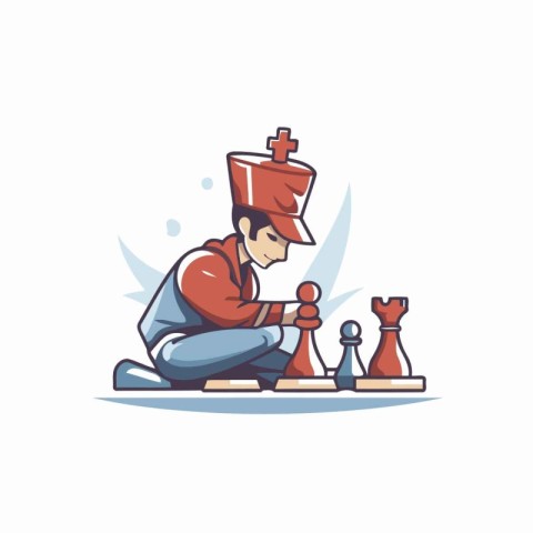 Chess player playing chess. Vector illustration in a flat style.