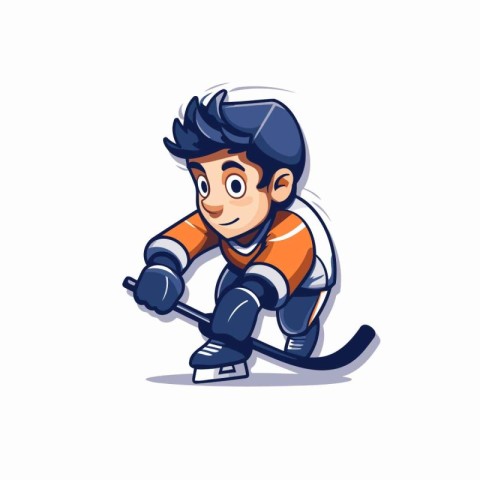 Hockey Player Cartoon Mascot Character Design. Vector Illustrati