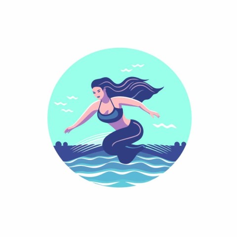 Woman swimming in the sea. Vector illustration in a flat style.