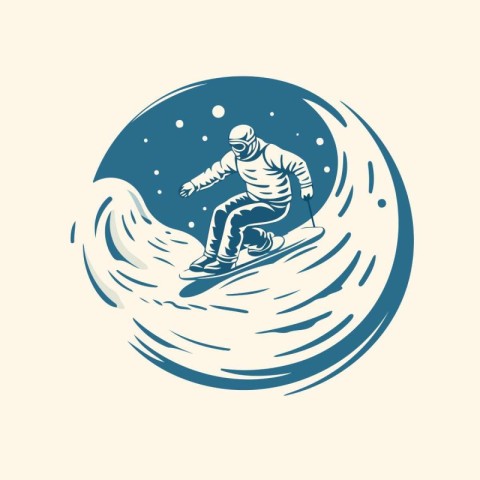 Snowboarder jumps on a wave. Winter extreme sport. Vector illust