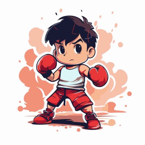 Cartoon boxer boy with red boxing gloves. Vector illustration on