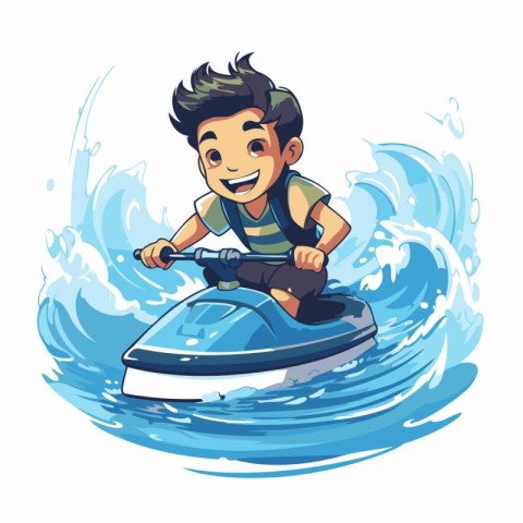 Boy on jet ski. Vector illustration of a boy on a jet ski.