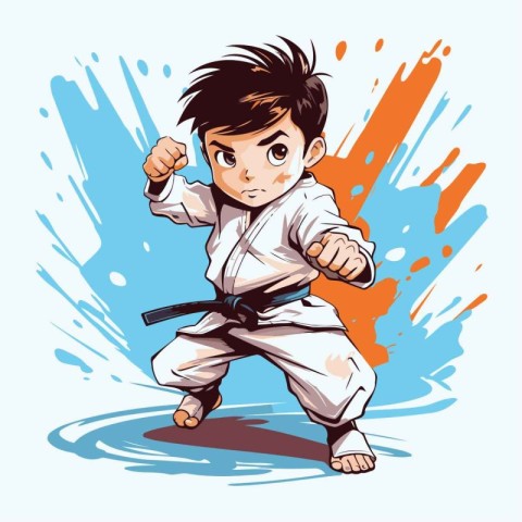 Karate boy in kimono. Vector illustration in cartoon style.