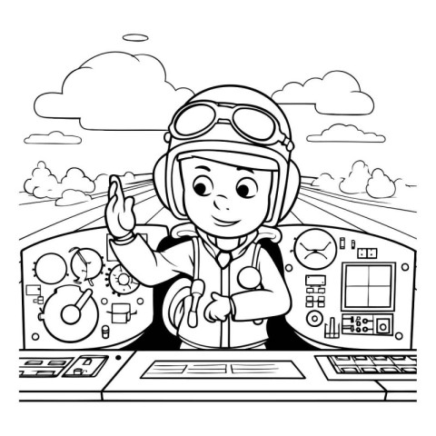 Pilot in the cockpit of a small airplane. Vector illustration.