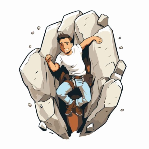 Rock climber on the cliff. Vector illustration of a man climbing