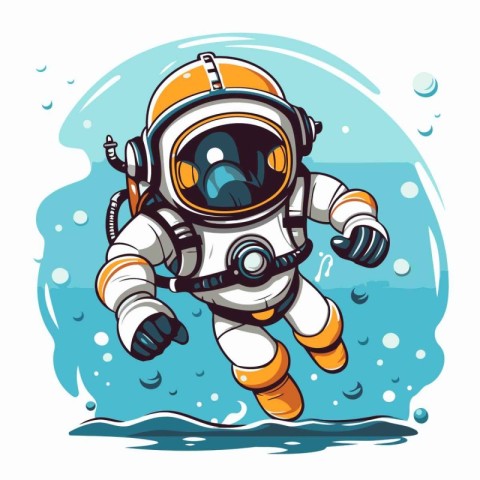 Astronaut diving in the ocean. Vector illustration for your desi