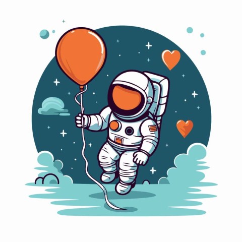 Astronaut holding a balloon. Vector illustration in cartoon styl