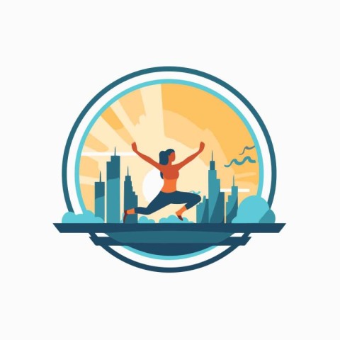 Vector illustration of a man jumping in the city. Flat design.