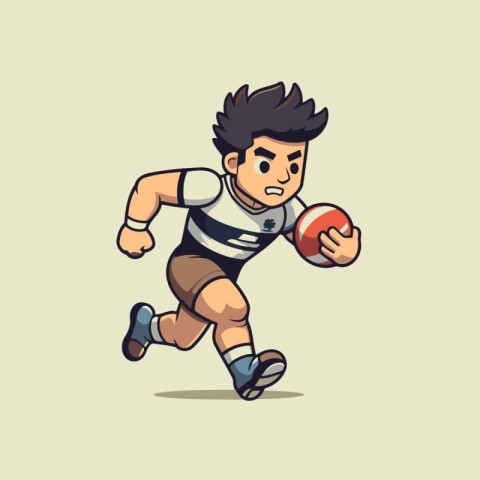 Rugby player running with ball cartoon vector illustration graph