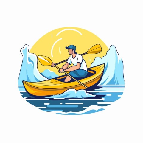 Kayaking in the sea. Vector illustration in cartoon style on whi