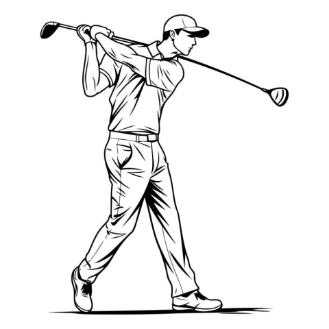 Golfer playing golf. Vector illustration of a golfer in action.