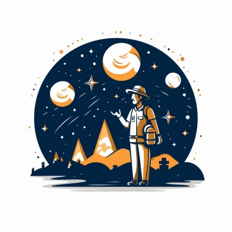 Astronaut in the starry sky. Vector illustration. Flat style.