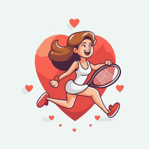 Tennis player in love with a racket. Vector illustration in cart