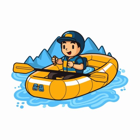 Man in an inflatable boat. Vector illustration on white backgrou