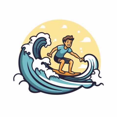 Surfer on the wave. Vector illustration in a flat style.