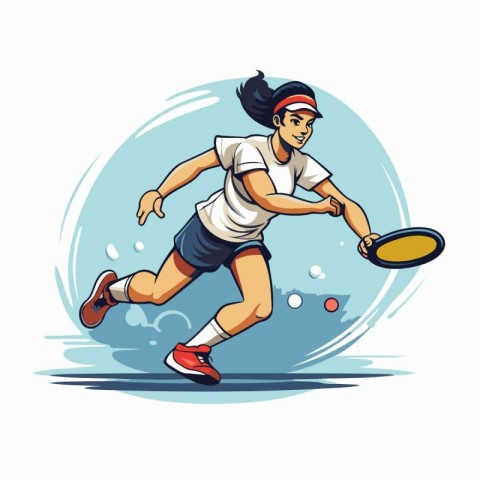 Badminton player with racket and ball. vector cartoon illustrati