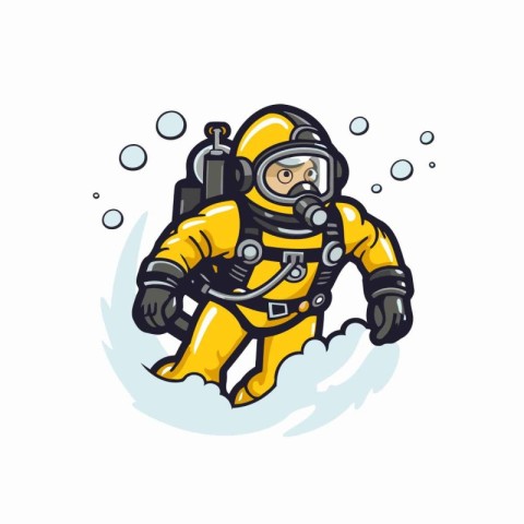 Illustration of a diver wearing a diving suit and diving mask.