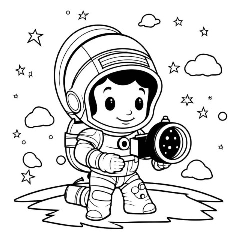 astronaut boy with camera cartoon vector illustration graphic de