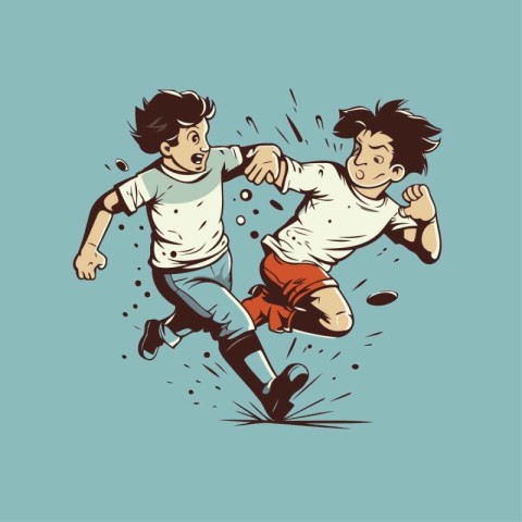 Two soccer players in action. Vector illustration of two soccer