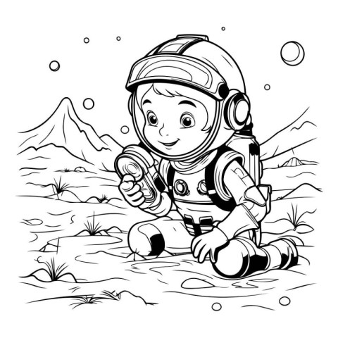 Cute astronaut in space suit and helmet. Vector illustration for