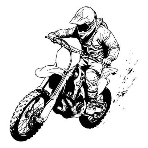Motocross rider on a motorcycle. sketch vector graphics monochro