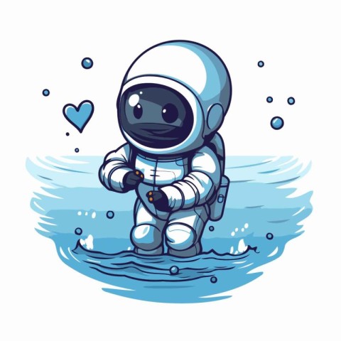 Astronaut in the sea. Vector illustration of a cartoon character