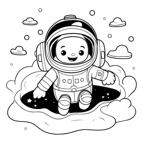 astronaut in the space. black and white vector illustration grap