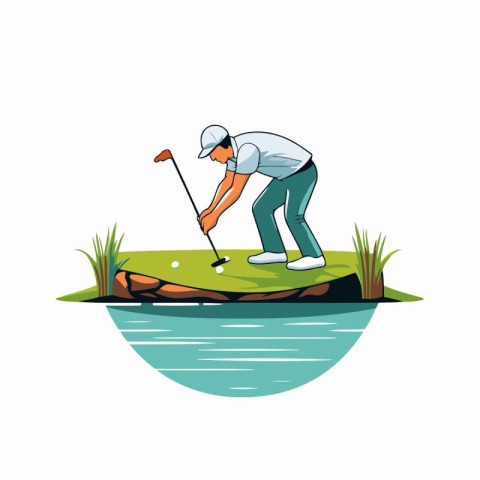 Golfer on the golf course. Flat style vector illustration.