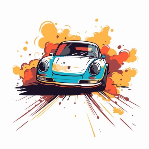 Retro sports car on a background of colored spots. Vector illust