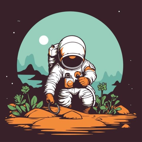 Astronaut in the moonlight. Vector illustration for your design