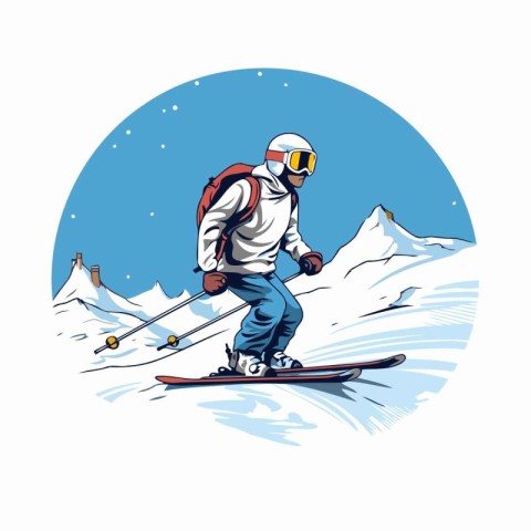 Skiing man. Vector illustration of a skier in the mountains.