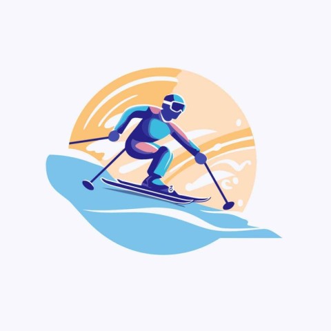 Skier on skis. Winter sport vector illustration. Flat design.